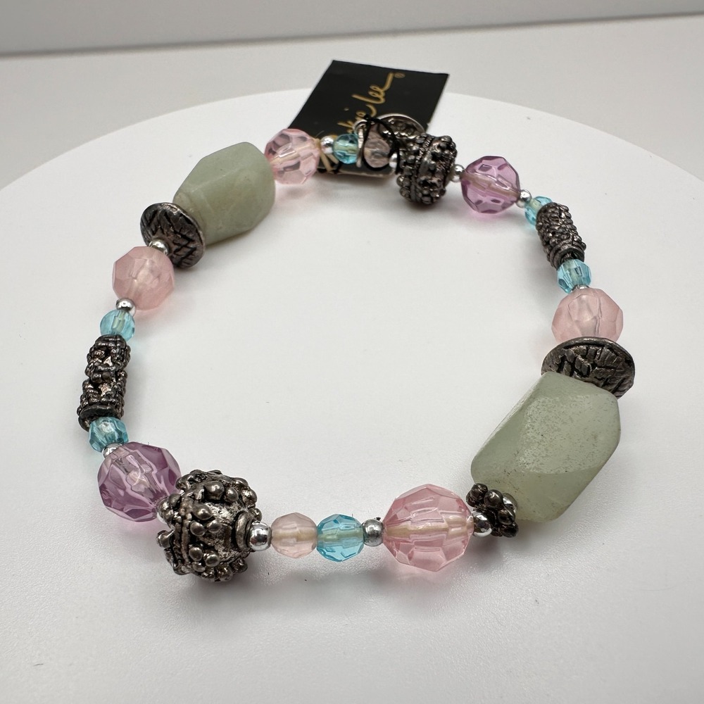 Vintage 90s Cookie Lee Beaded Bracelet Silver Tone Women's Classic Jewelry